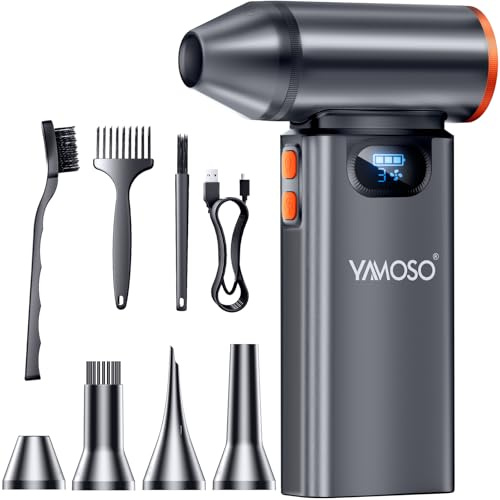 YAMOSO Aria Compressa Elettrico Metallo, 180000 giri/min, 4 Velocità Portatile Soffiatore Potente con Batteria 8000mAh, Luce LED, Mini Aria Compressa Spray per Pulizia PC, Tastiera, Auto, Casa, Divano