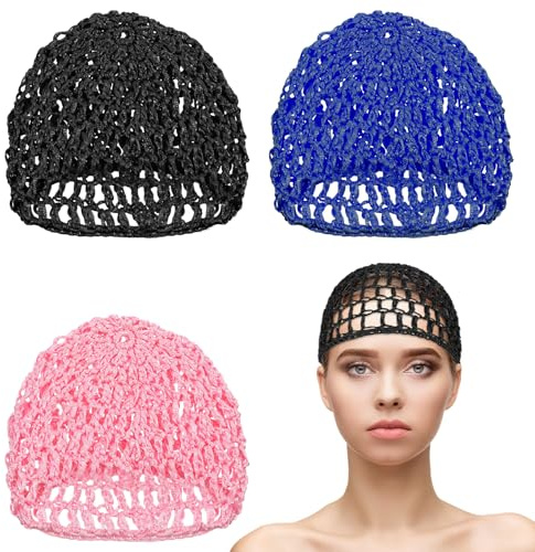 3 redecillas para el pelo, gorro de ganchillo para dormir, malla de ganchillo, redecilla corta para dormir, gorro de ducha para mujeres, ballet, largo, rizado, liso, fino, pelo ducha, baño