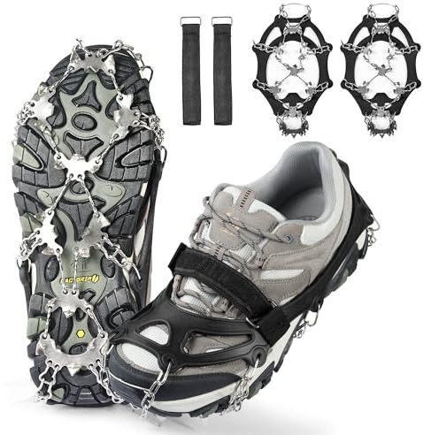 Chumix Crampons pour Chaussures de Montagne, Crampons à Neige et Glace 26 Dents Antidérapants d'hiver, Crampon avec Chaîne en Acier Lnoxydable Forte Adhérence, pour Glace Neige Surfaces Glissantes