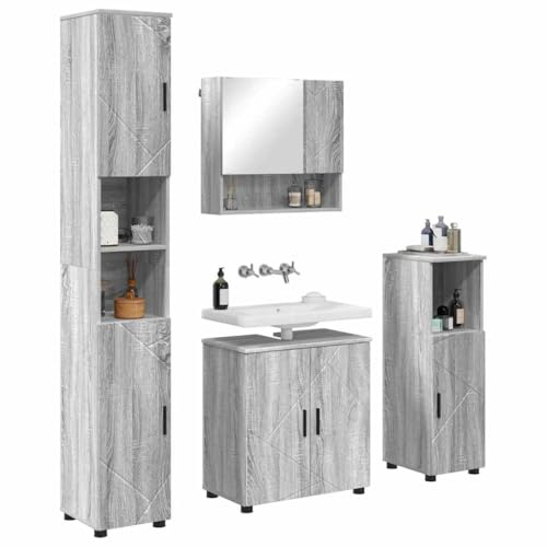 vidaXL Juego de Muebles de baño Montaje en la Pared 4 pcs Gris Sonoma, Conjunto de Mueble de baño Moderno, gabinete Rectangular, Organizador montado en la Pared, diseño Elegante