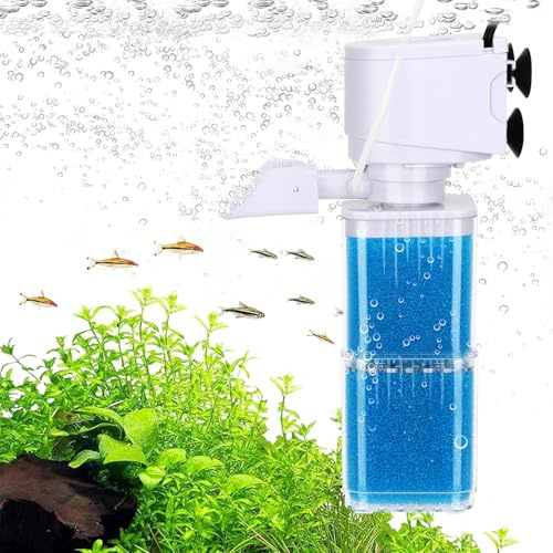 fishkeeper 4-in-1 Aquarium Innenfilter – Mehrstufige Filterung, Aquarium Filter mit Einstellbarer Durchfluss & Sauerstoff & Wavemaker, Wiederverwendbarer Filterschwamm Aquariumpumpe für Süß-/Salz