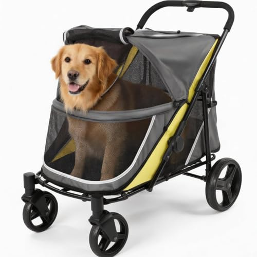 RBFGYIOP Passeggino Per Cani Adatto a Tutti i Terreni, Per Animali Di Taglia Grande e Media – Doppio Ingresso, Carrello Pieghevole, Freno a Un Piede, Rete Traspirante, Supporta Fino a 176 Libbre, Mode