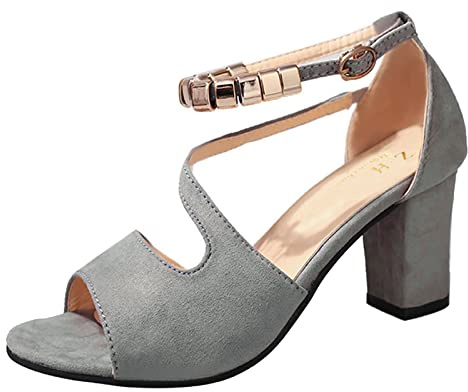 Genérico Sandalias Femeninas de Cuero Elegantes para Verano con Brillo Diseño High Heel Tacón Comodidad y Estilo (Grey, 42)