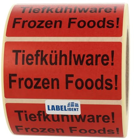 Warnetiketten 100 x 50 mm - Paket Aufkleber Tiefkühlware! Frozen foods! - 1.000 Versandaufkleber auf 1 Rolle(n), Papier selbstklebend