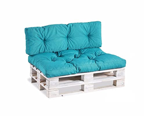 Gutekissen® cuscini per pallet cuscini per divani da giardino cuscini trapuntati riempiti con schiuma granulare Poulirette PPI (Set (Cuscino di seduta 120x80 +Schienale 120x40), Blu cielo)