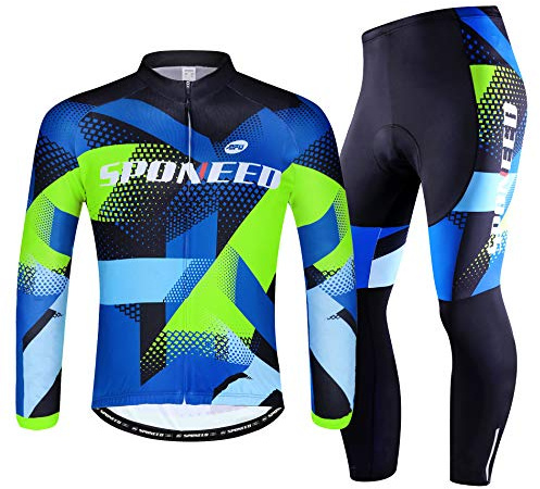 sponeed Fahrradbekleidung für Herren, langärmlig, Mountainbike, Rennrad, Jeresys Hose, gepolstert, Jakcet Outfit, multi, X-Groß