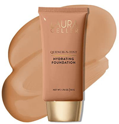 LAURA GELLER NEW YORK Quench-n-Tint Hydrating Tinted Moisturizer - Medium/Deep - Sheer to Light Buildable Coverage - Natural Glow Finish Foundation - Lightweight Formula with Hyaluronic Acid