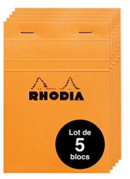 RHODIA 13200Amzc - Lot de 5 Bloc-Notes Agrafés N°13 Orange - A6 - Petits Carreaux - 80 Feuilles Détachables - Papier Clairefontaine Blanc 80 g/m² - Couverture en Carte Enduite Souple et Résistante