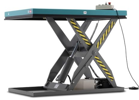 Ameise Elektro-Scheren-Hubtisch SLT mit Einfach-Schere | 500 kg Tragkraft | 190-1.010 mm Hubbereich | stufenlose hydraulische Höhenverstellung mit Bedienteil | 1.300 x 800 mm Plattform | Blau/Grau