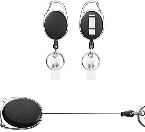 Llavero Retractil,2 Piezas Llavero Extensible Retractil, Para Porta Tarjetas Identificativas, Tarjetas,funda tarjeta identificación portatarjetas colgante (Negro 2 Piezas)