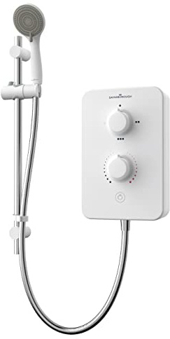 Gainsborough Slim Duo 9.5kW Electric Shower White 3 Spray Mode Head Adjustable Handset with Hose Rub Clean Nozzles Bathroom IPX4