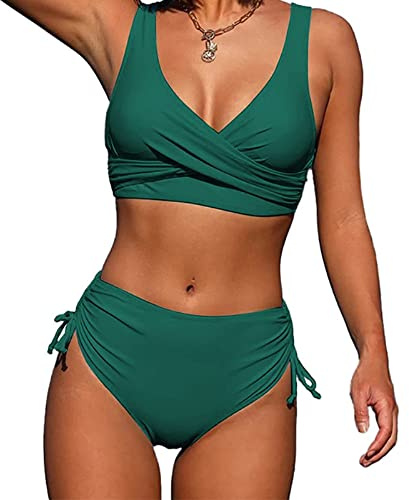Jarseila Dam push-up bikiniset crossover bikini tvådelad baddräkt sexig v-ringad bikini hög midja badmode, Grön, M