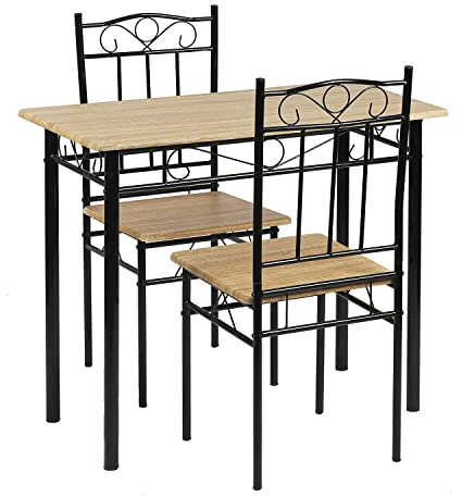 IPOTIUS Juego de Comedor Mesa y 2 Sillas, Mesa y Sillas de Comedor de Madera Veteada con Estructura de Metal, para Comedor, Cocina y salón