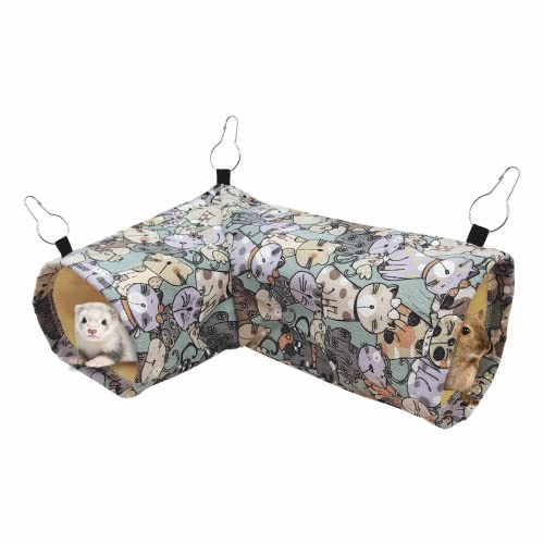 Guinea Pig Rat Corner Tunnel & Tubes Ferret Bunkbed Hammock, Guinea Pig Hideout for Hedgehog Piggy Hamster Hide, Small Animal Pet Toys and Cage Accessories (3.Corner Tunnel)