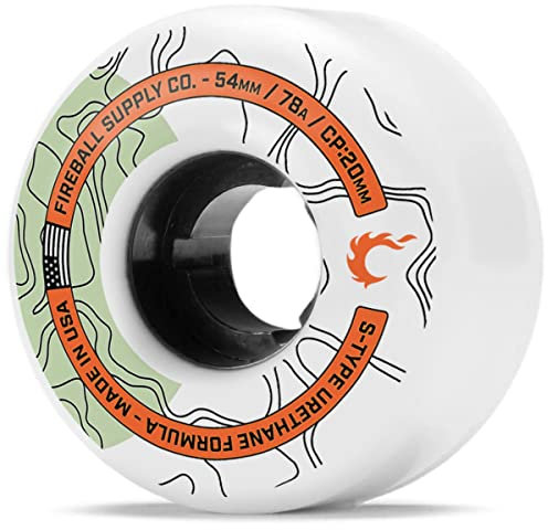 Fireball Terra 54 mm skateboardhjul – USA tillverkade 78a skateboardhjul 54 mm – mjuk filmer cruiser skateboardhjul (set med 4 mjuka skateboardhjul) (vit)