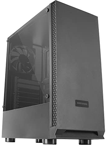 Mars Gaming MCN2, ATX Gaming PC Gehäuse, Volles Seitenfenster, Frontgitter, Doppelkammer Design, 12cm Lüfter Hinten, Schwarz