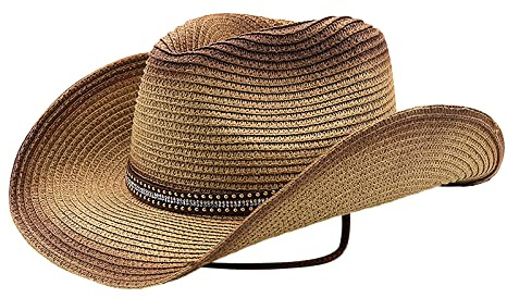 TINAYAUE Chapeau de Cowboy Casquette de Soleil Chapeau de Paille Style Western Panama de Jazz Protection du Soleil Bonnet de Voyage Extérieur pour Femme Homme
