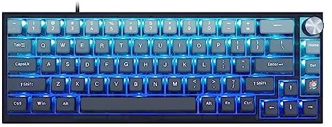 MOLGRIA SKYLOONG GK68 Tastiera da gioco retroilluminata blu con tasti laterali trasparenti, interruttori Gateron ottici rossi sostituibili a caldo, manopola cablata di tipo C, tastiera meccanica per