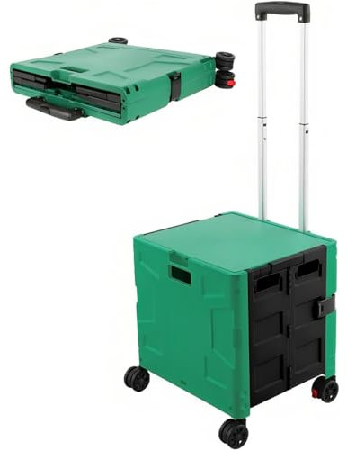 30 kg shoppingvagn hopfällbar förvaringsvagn | hopfällbar vagn med 4 hjul | bärbar vagn med teleskophandtag | mångsidig verktygsvagn – armégrön