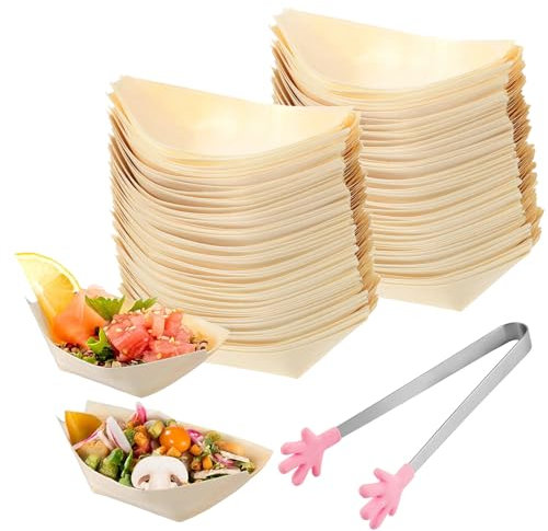 WANDGU 200 cuencos para aperitivos: cuencos para aperitivos de 8,5 x 6 cm, cuencos de madera de pino, biodegradables, cuencos de bambú, para salchichas, patatas fritas, sushi