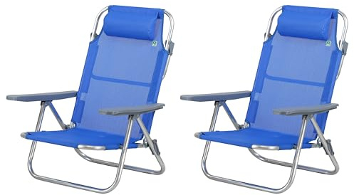 Totò Piccinni Spiaggina AVANA sedia sdraio pieghevole in Alluminio e Textilene con cusino e braccioli e schienale alto reclinabile 6 posizioni (2, Blu)