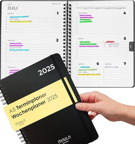 Terminplaner 2025 2026 - Minimalistischer Buchkalender A5 2025-2026 - Für mehr Organisation - Wochenplaner Juli 2025 - Dezember 2026 - Terminkalender Buch 2025-2026 (Schwarz, A5-2)