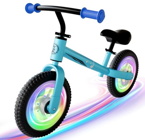 Dromlag Laufrad ab 2 Jahre Bis zu 35 kg, Licht Laufrad Kinder Lenkrad und Sattel Höhenverstellbar, Buntes Beleuchtete Räder Balance Bike Lauflernwagen Lauflernrad Kider, Spielzeug 2-5 Jahre