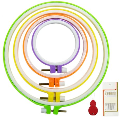 4 storlekar, broderiram, plast, färgglada runda broderiramsset, broderiram, plast, cirkel, korsstygn, inklusive 16 stycken synålar, öra med 1 trådguide 1 trådborttagare