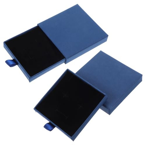 Lot de 2 petites boîtes à bijoux en papier épais, extensible, pour bracelets, colliers, boucles d'oreilles, bagues, cadeaux de bijoux (bleu)