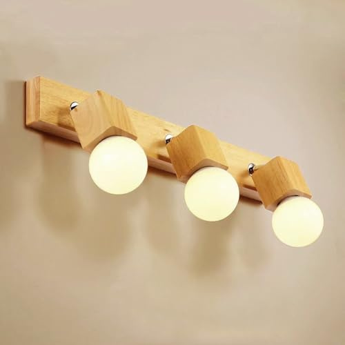 LIGKIN Applique da Parete in Legno Retrò Lampada da Parete Deco Spot da Parete 350° Rotante Illuminazione da Parete Industriale E27 Plafoniera Interna per Soggiorno Camera da letto Scala (Quadrato)