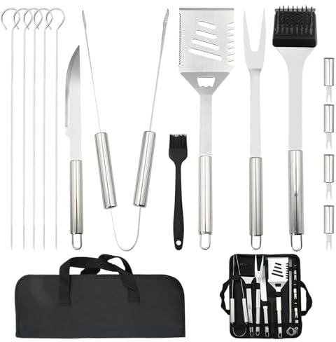 Tking 15-Teiliges Grillbesteck-Set aus Edelstahl Grillzubehör für Männer Geschenk Geburtstag Hochwertiges Grillbesteck-Set Koffer Perfekt für Gasgrill, Holzkohlegrill und Camping