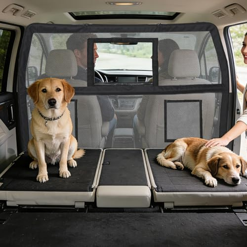 benut 57 Wide Dog Car Barrier with Window & Steel Frame, Universal Fit for Cars, Sedans,SUVs,and Trucks, Car Barrier for Escape-Proof, Vehicle Gate for Dog Travel