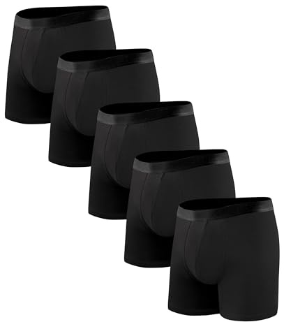 BEENIUBEE Incontinence Pants for Men 100ML Absorbent 5 Pack, Washable Mens Long Leg Boxers Shorts Cotton with Protective Pads, Leakproof Underwear Trunks, Reusable Odor Control(Black, L)