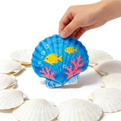 QZV 30PCS Natural White Scallop Seashells 4-5 Inch Large, Bulk Beach Shells for Crafts, Beach Wedding Decor, Resin Art, Table Scatter, Ocean Theme Party, Hand Painting, Home Centerpieces