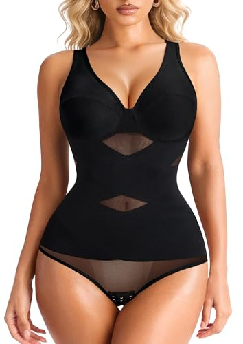 Nebility Shapewear Bodysuits for Women Tummy Control Body Shaper Faja V Neck Body Suits (Black,Large)