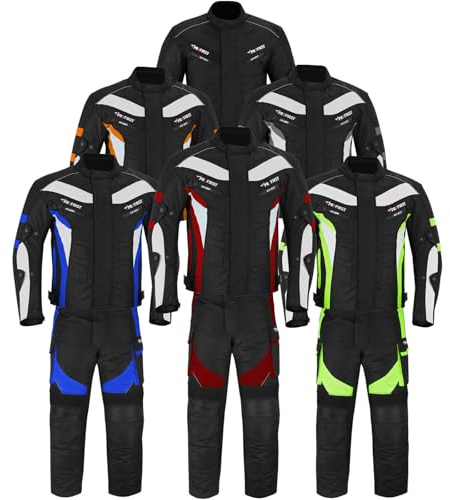 PROFIRST Motorcycle Suit Waterproof 2 Piece Cordura Fabric and CE Approved Armours - Motorbike Rider Jacket + Trouser Fully CE Protected Riding Suit (Black Length 32, L)