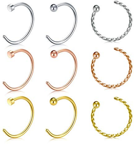 Funseedrr 9stk Fake Nasenpiercing Nasenring Set C Form Edelstahl Kein Piercing Septum Nase Ring