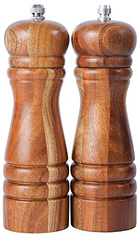 DeroTeno Macina Sale e Pepe, Macinino in ceramica dura e regolabile, Legno di acacia, Altezza 16,5 cm