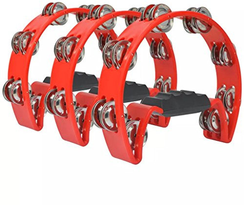 Candora Tamburin-Set aus Kunststoff, Halbmond-Tamburin in Rot – Kunststoff Cutaway Tamburin Metall Jingle Bell