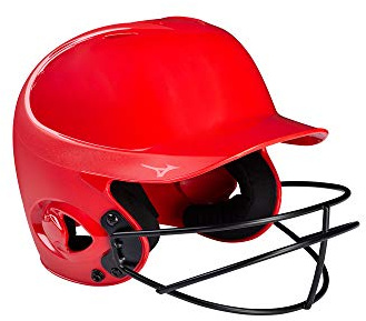 Mizuno MVP Series Solid Batting Helmet with Fastpitch Softball Mask, Small/Medium, Red