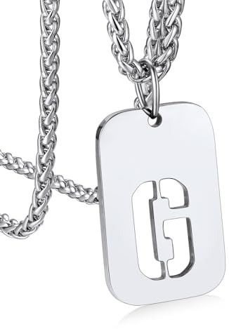 Bandmax Dog Tag con Inicial de Nombre Cadena Militar Hombre Acero Quirurgico Colgante Identificativa Letra G Platino