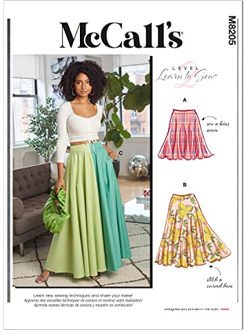 McCall M8205ZZ Misses' Circle Skirt Sewing Pattern Kit with Style Variations, Code M8205, Sizes L-XL-2XL