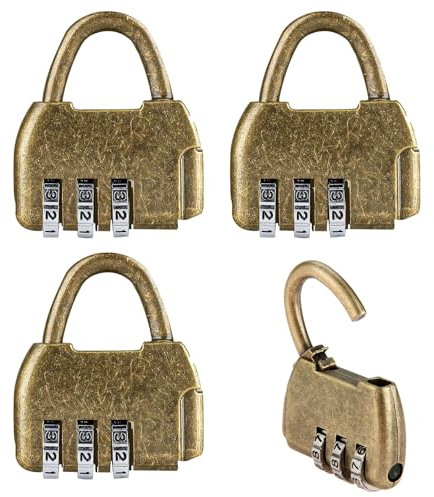 Csirnto Lot de 4 cadenas à combinaison d'extérieur - Style rétro - Style antique - Cadenas à combinaison en métal - Cadenas vintage