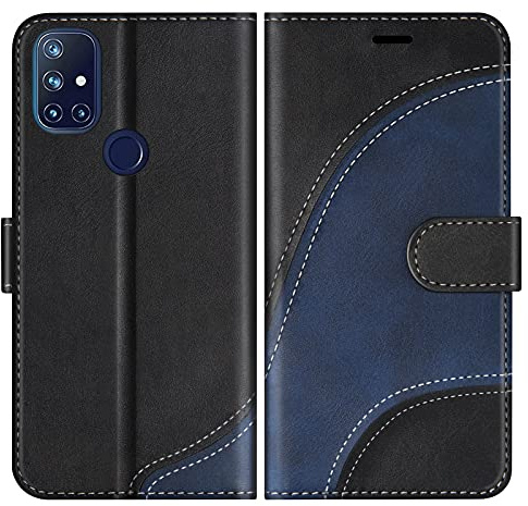 BoxTii Hülle für OnePlus Nord N10 5G, Leder Handyhülle für OnePlus Nord N10 5G, Ledertasche Klapphülle Schutzhülle mit Kartenfächer und Magnetverschluss, Schwarz