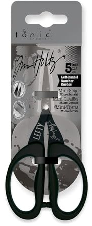 Tonic Studios Tim Holtz Ciseaux Gaucher Mini - 12,3 cm - Tout Usage & en Titane - pour Papier, Tissu & Plus - avec Protection des Lames - Antiadhésifs