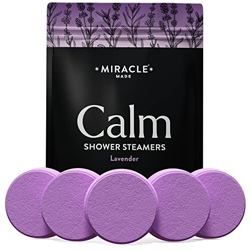 Miracle Made Lavender Aromatherapy Shower Steamers – Essential Oil Scented Shower Bombs for Relaxing, Calming Self-Care – 15 Shower Melt Tablets