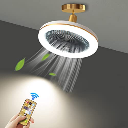 WRMING Pequeño Ventilador de Techo con Luz y Mando a Distancia, E27 Lampara Ventilador Techo Silencioso, 30W 3000 lm, Regulable 3000/4000/6000K, 3 Velocidades, Ángulo Ajustable, Timer, Ø26cm