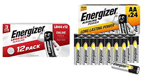 Energizer LR44 Batteries, 12 Pack, LR44/A76 Battery Pack - Amazon Exclusive & AA Batteries, Alkaline Power, 24 Pack, Double A Battery Pack - Amazon Exclusive