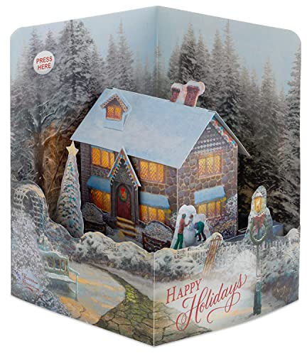 Hallmark Paper Wonder Musical Christmas Card, Thomas Kinkade Snowy Cottage with Deck the Halls Sound, Classic, Multicoloured