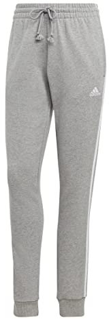 adidas Damen Essentials 3-Stripes French Terry Cuffed Pants, Medium Grey Heather / White, L